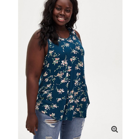 torrid Tops - NWT TORRID Teal Floral Super Soft Crew Tank
